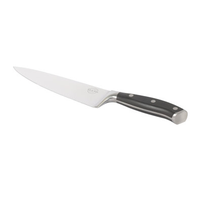 Sur La Table Kitchen Essential German Steel Chef’s Knife, 8-Inch Stainless Steel Blade – Professional Kitchen Knife with Black Handle and Forged Full Tang