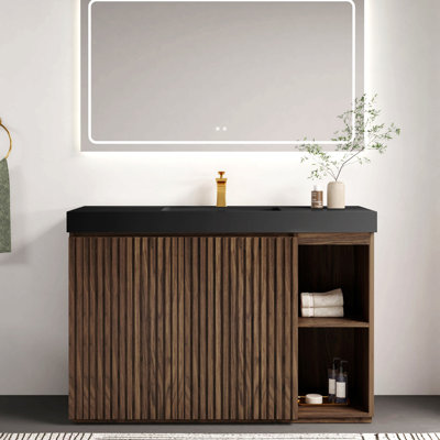 Meuble-lavabo de salle de bain de 122 cm (48 po) avec lavabo, grand meuble-lavabo autoportant de rangement pour salle de bain moderne, lavabo monobloc sans bonde ni robinet.