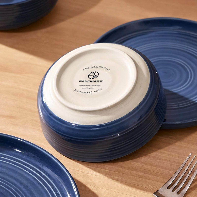 12-Piece Stoneware Dinnerware Set, Abysses Blue