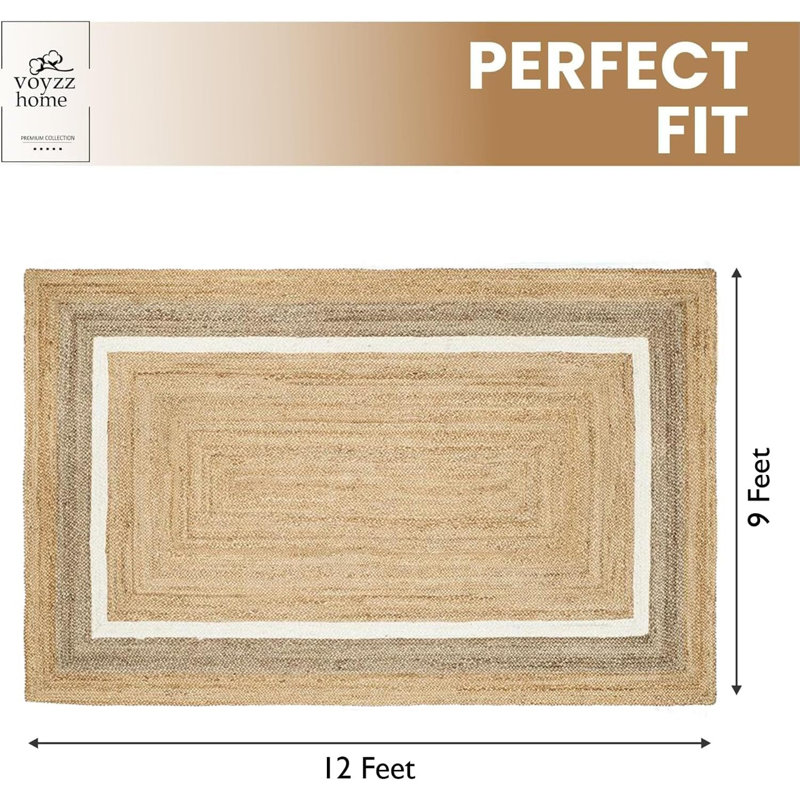 Hand Braided Natural Jute Rug, Rectangle 9' x 12'
