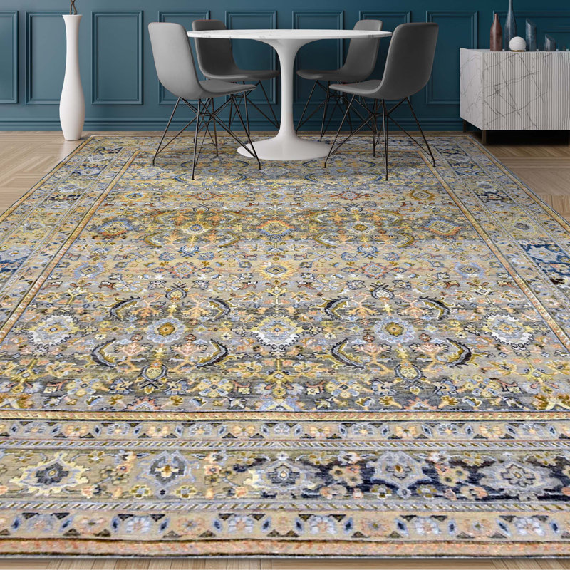 Tapis beige rectangulaire en laine / soie noué à la main, Rectangle 8 pi x 10 pi