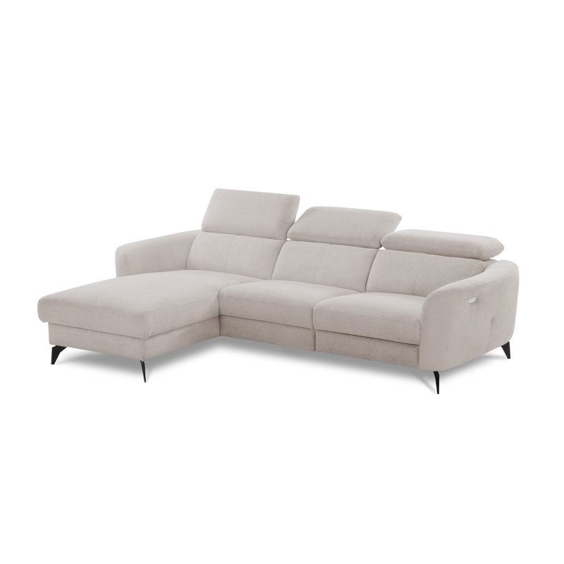 Brighton Power Reclining Corner Sofa with Adjustable Headrests in Chenille Fabric, Left Hand Facing, Beige