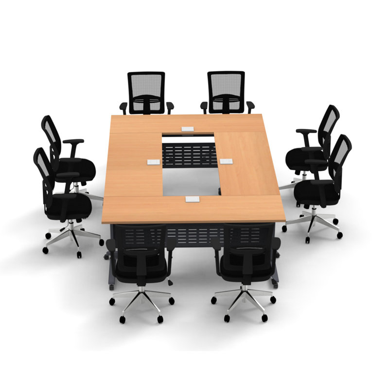 Rectangle 8 Person Flip Top 72'' L Modular Training Table and Chair Set with Casters and Modesty Panel and Cable Management