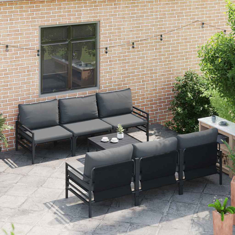  Garden Sofa Set With Cushion 7 Pcs Anthracite Steel & Fabric