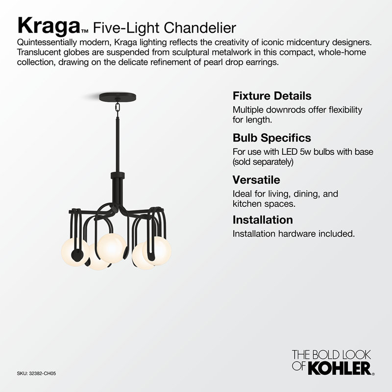 Kraga™ Five-Light Chandelier, Matte Black