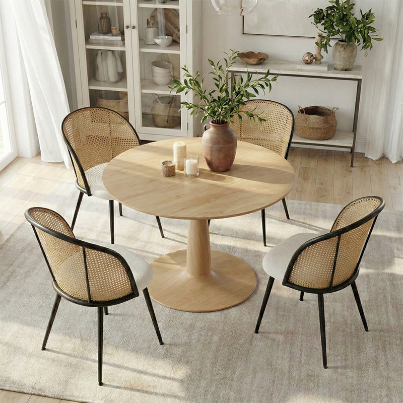 4 - Person Dining Table Sets With Round Table & 4 Upholstered Chairs