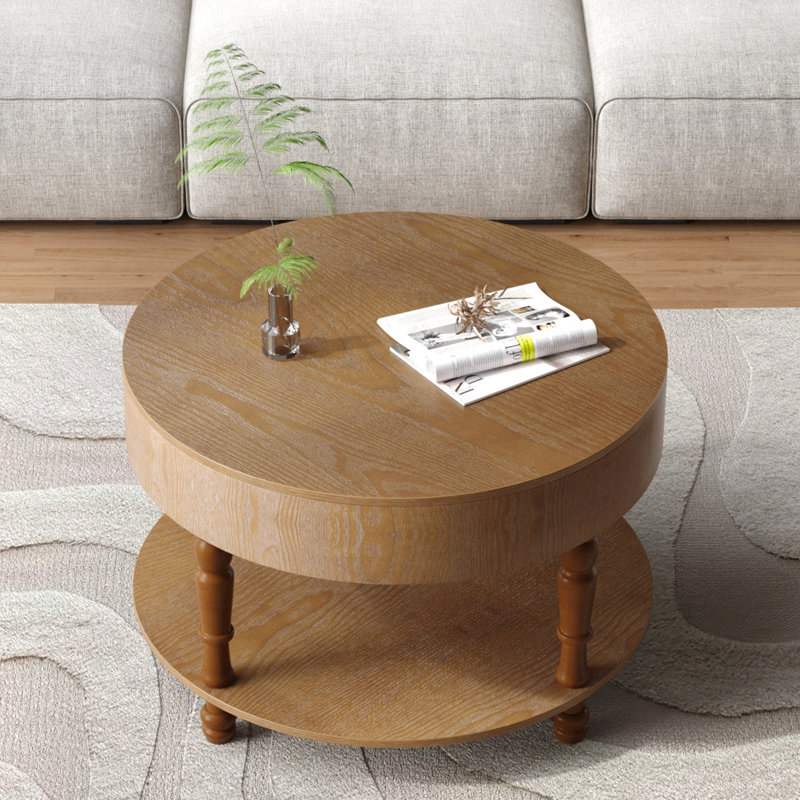 Table basse de salon, forme ronde de 31,5 po, double fonction de rangement, compartiment caché, base, glissières réglables, assemblage facile, noyer laqué
