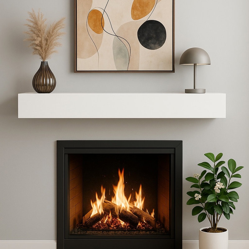 Fireplace Mantel, Modern Design, Wall-Mounted Floating Shelf, White, 72"H x 8"W x 6"D