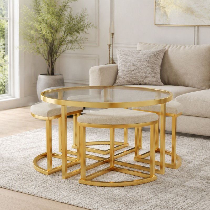 Tempered Glass Top Coffee Table, Transparent / Doré