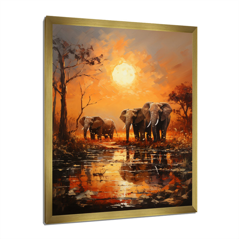 African Savannah Symphony V - reproductions d'art mural africain, H 32 po x l 16 po x P 1 po, Encadrement doré