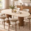 Table de salle à manger ovale moderne avec dessus en pierre et piètement en bois massif, idéale pour la cuisine et la salle à manger. Table rectangulaire pour 6 personnes.-958525168-953297698-929666107