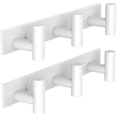 Hat and Coat Wall Mount Rack - Hooks for Robes, Bags, Keys, and Towels - Bathroom Towel Hanger Organizer (White, “T“ Shape 3 Hooks 2 Pack)
