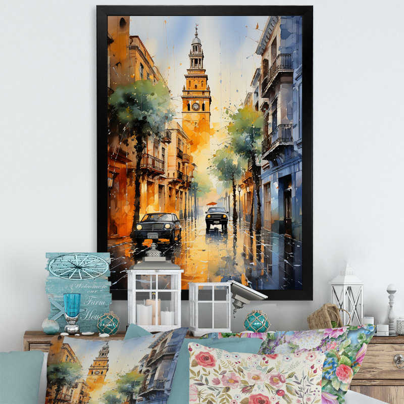 Reproduction d'art sur toile, Giralda II, Espagne, Cadre photo noir, H 20 po x l 12 po x P 1 po