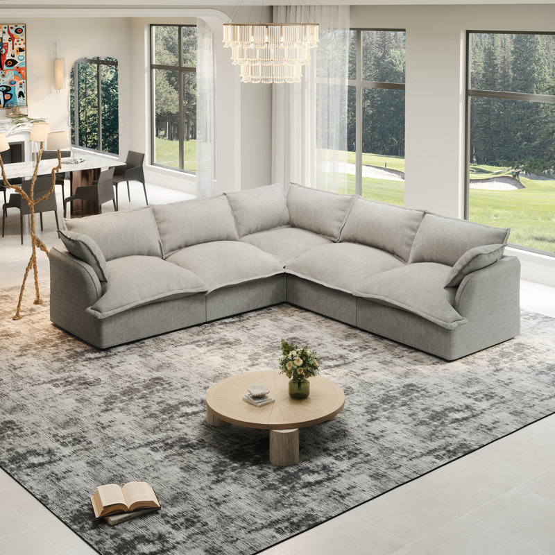 Canapé rembourré modulaire en L de 5 sièges 111,3 po Rino pour canapé de salon (blanc, gris, vert foncé, bleu), Gris