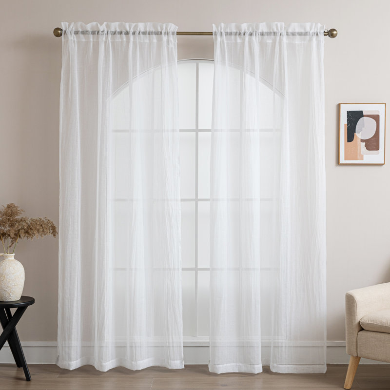 Paire de rideaux transparents avec passe-tringle Crinkle, Blanc, L 50 po x L 96 po