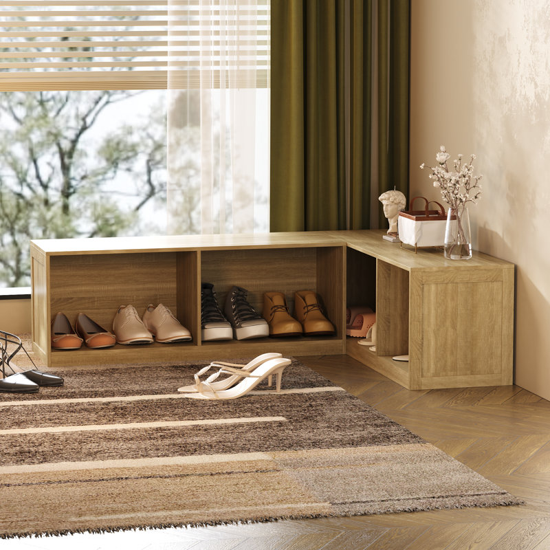 Corner Wooden Bench With Storage Compartments For Shoes And Home Decor