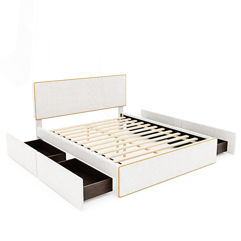 Upholstered Platform Storage Bed, Queen, White