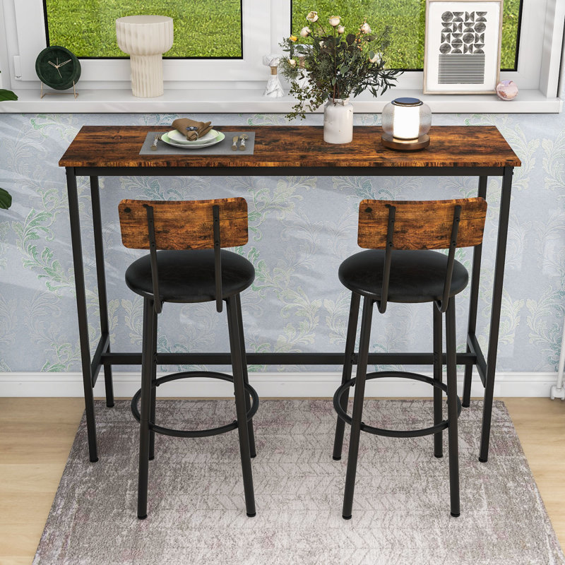 Ensemble de table de salle à manger 3 pièces, table rectangulaire rustique avec chaises rembourrées et patins réglables