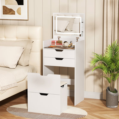 Meuble-lavabo moderne 3 en 1 blanc avec miroir éclairé par DEL