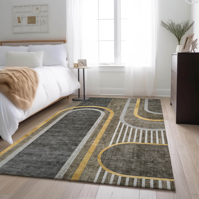 Tapis taupe Cerrito AMF532 lavable à la machine de qualité supérieure, Rectangulaire 8 pi x 10 pi