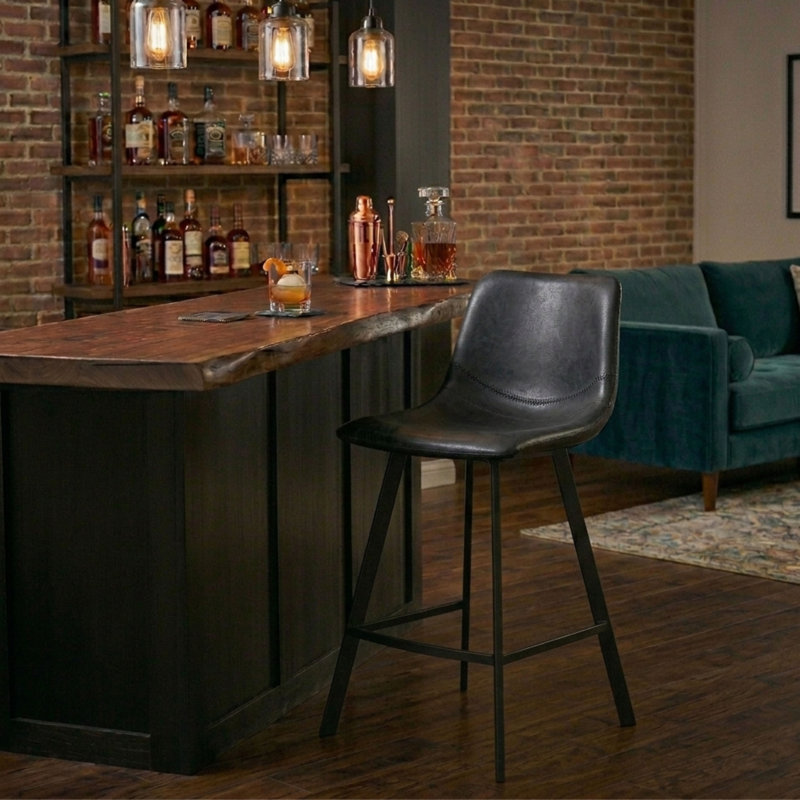 Tabouret de bar et de comptoir en cuir synthétique Latitude Run, Noir anthracite