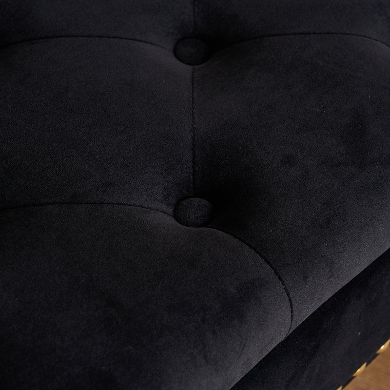 Banc repose-pieds en velours avec rangement, H 16,7 po x l 40 po x P 14,4 po, Noir