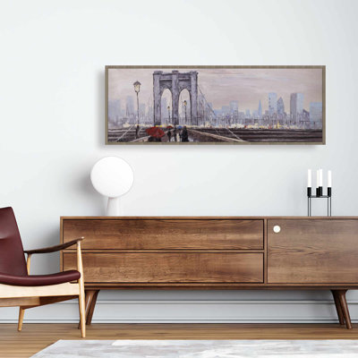 Toile du pont de Brooklyn | Art mural gris encadré pour la décoration intérieure