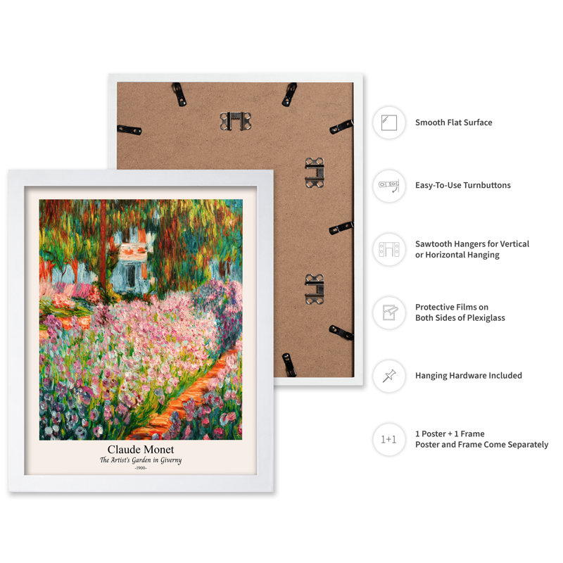 Claude Monet - Le jardin de l'artiste à Giverny n ° 2, 11"H x 14"W, Poster, White Framed