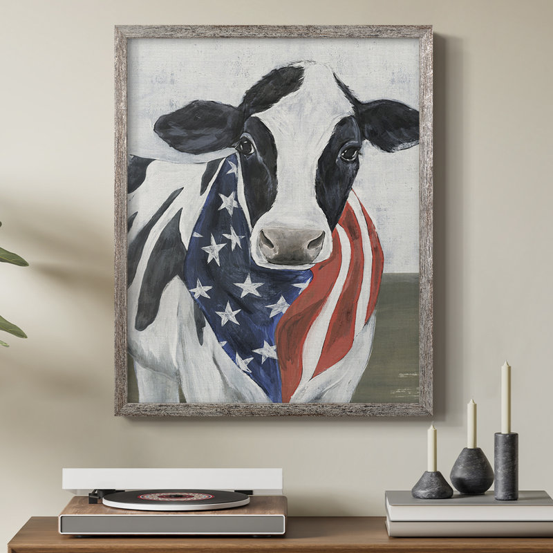 «American Cow II», reproduction encadrée - bois massif