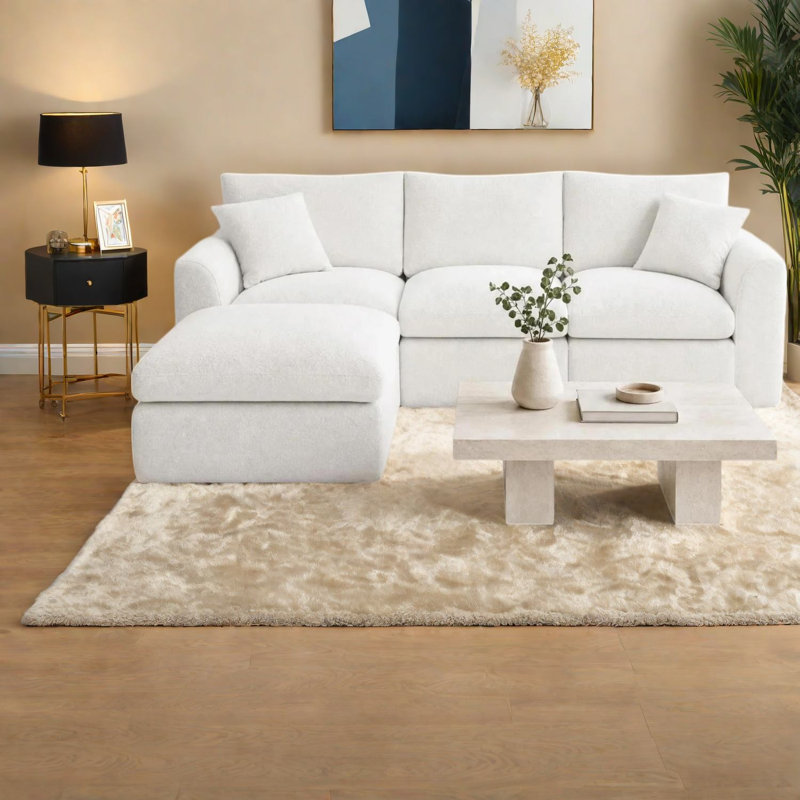 Canapé d'angle à compression, canapé modulaire en mousse blanc laiteux de 271 cm (106,7 po), style moderne