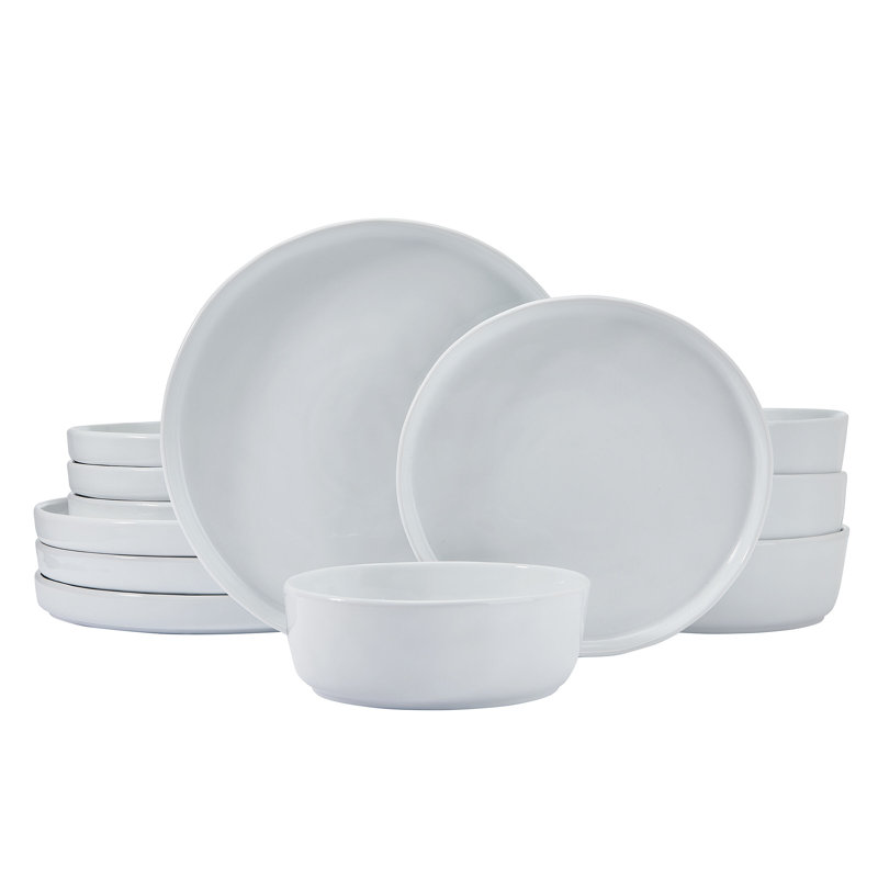 Fitz and Floyd Everyday White Porcelain 12 Piece Dinnerware Set
