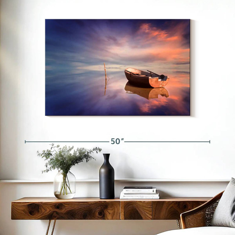 Bateau Mehar, reflet du coucher du soleil, H 26 po x l 39 po