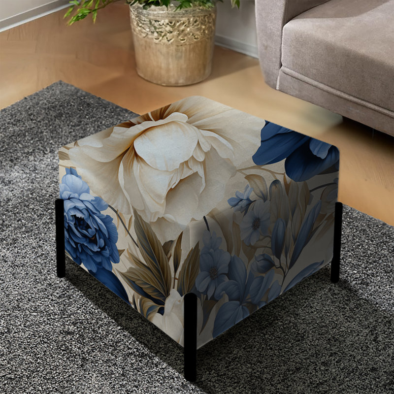 Repose-pieds bleu à motif floral victorien de style Renaissance bleu VI