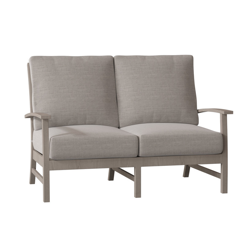 Charleston Aluminum 53.75" Wide Outdoor Loveseat with Cushions, Oyster, Linen Dove, No Welt