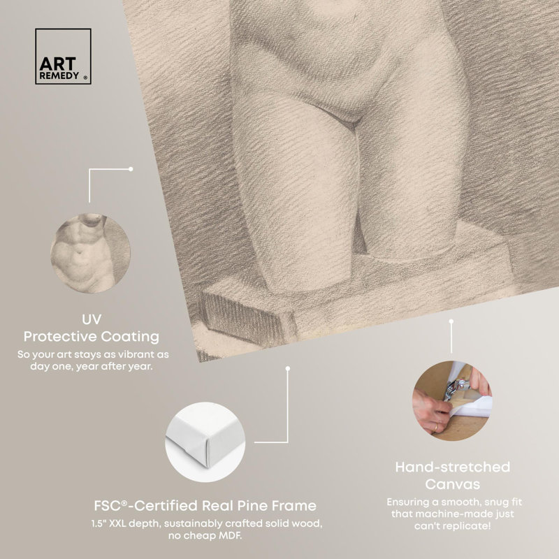 Demi-statue nue sur toile, Art classique par Art Remedy, Toile tendue, H 54 po x l 36 po