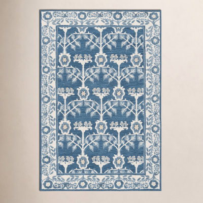 Navy Ivory Hand-Tufted Floral Wool Rug