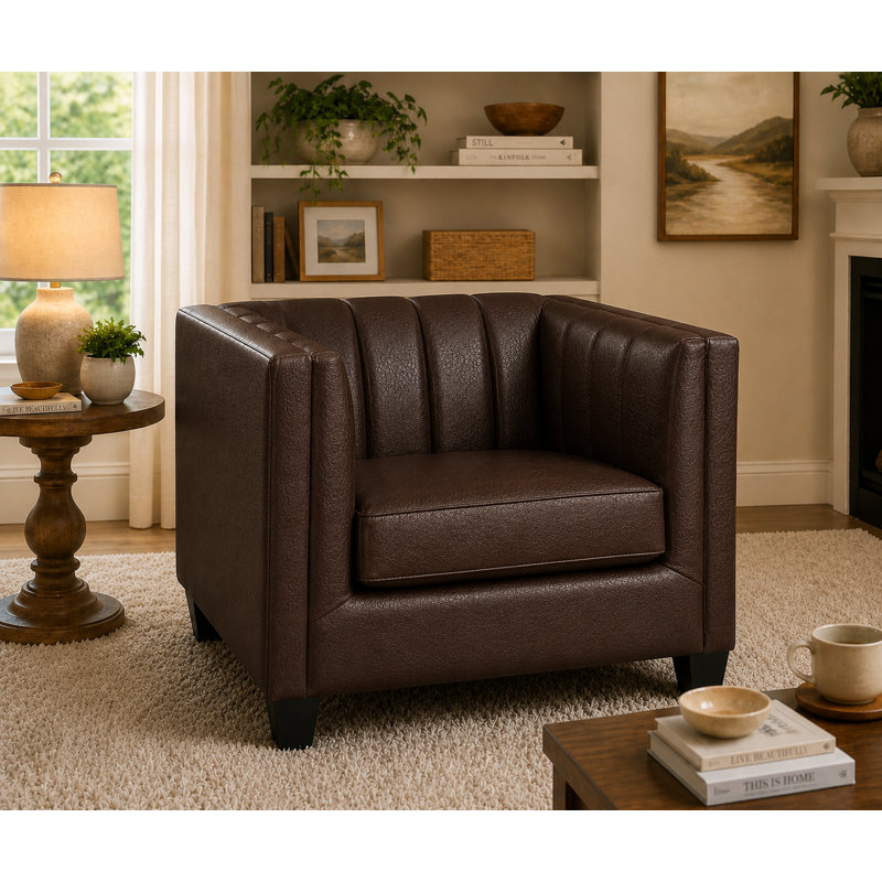 Fauteuil Telfair, Cuir véritable brun