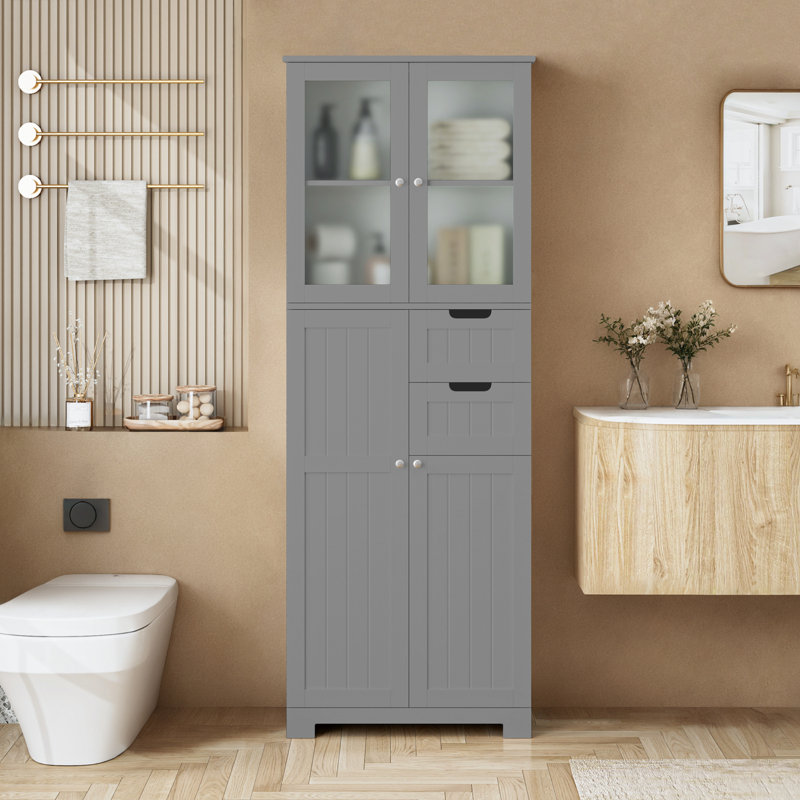 Almetter Freestanding Bathroom Cabinet with Drawers, Grey