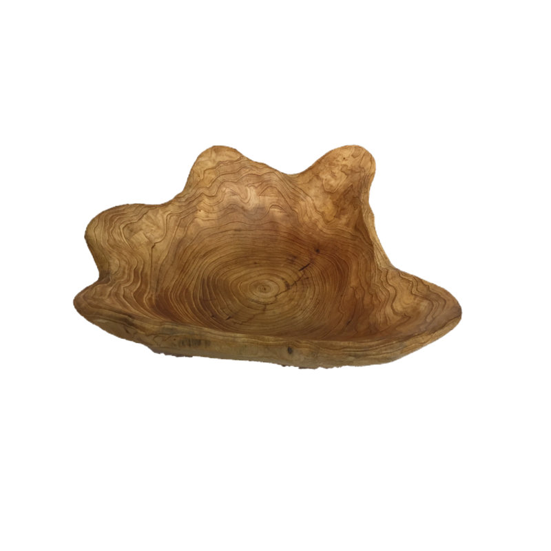 Bol décoratif en bois abstrait en bois brun Seppe, H 4 po x l 13 po x P 13 po