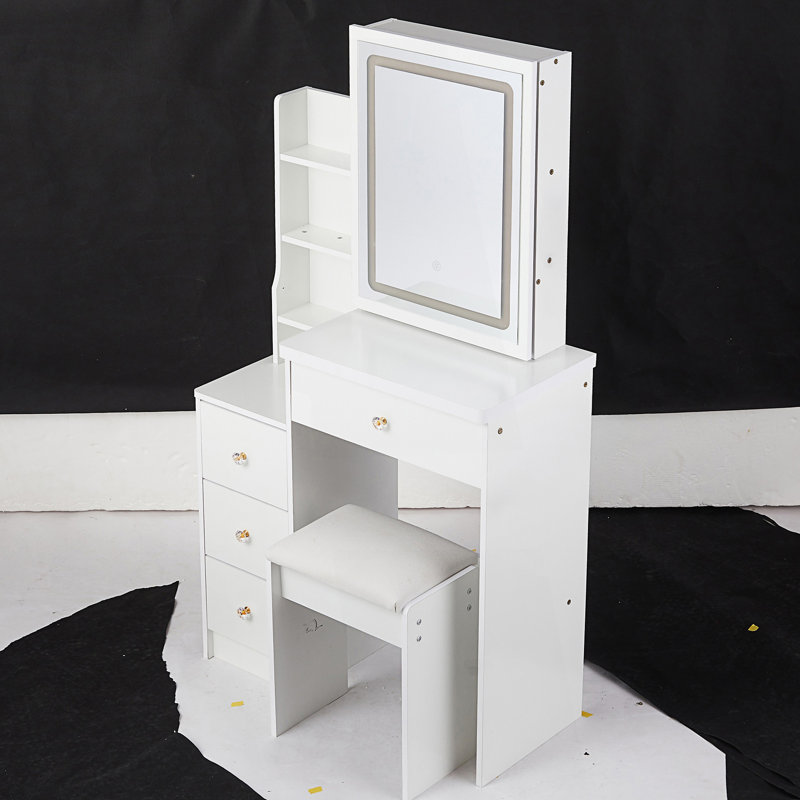 Table de coiffeuse à gauche avec miroir tactile DEL, Blanc