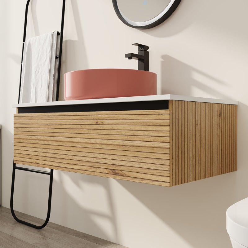 36" Wall Mount Bathroom Vanity with Ceramic Sink - Soft Close Drawer