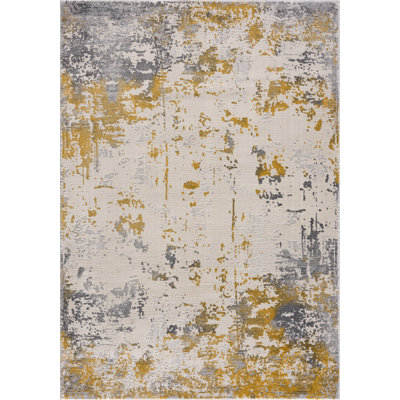 Rug Branch Solenne 7' x 10' (6'6" x 9'6") Gold/Grey Abstract Indoor Area Rug, Contemporary, Medium Pile, Stain-Resistant Carpet - Living Room, Bedroom, Dining Room, and Kitchen