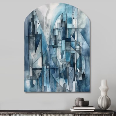 Blue Abstracted Harmonies Of Shape III - Geometric Arch Metal Wall Art, Blue Asymmetrical Metal Art Print