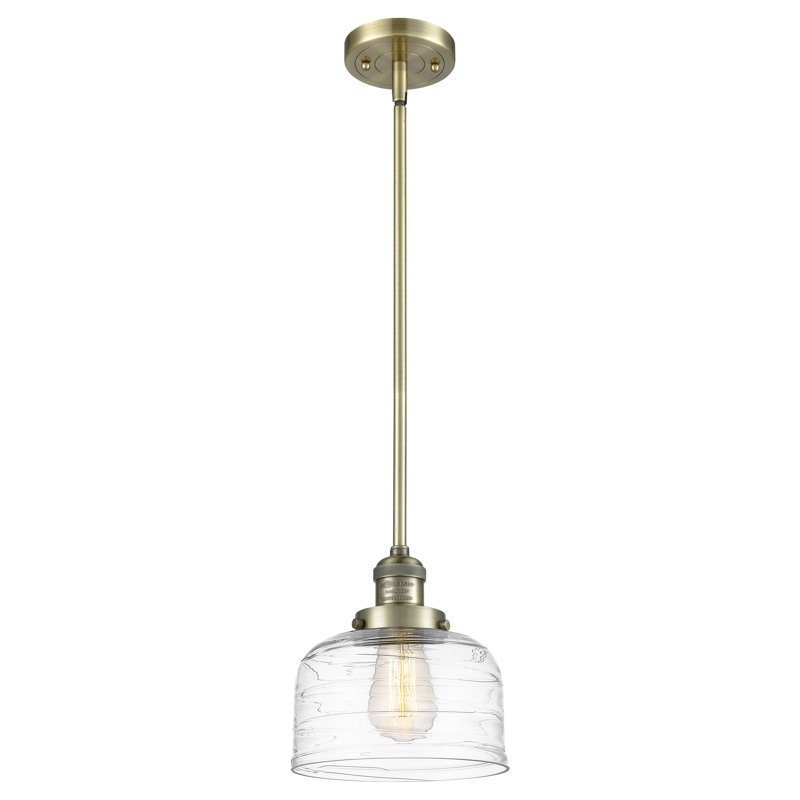 Celaya 1 - Light Dome Pendant, 10" H x 8"W x 8"D, Clear Deco Swirl, Antique Brass