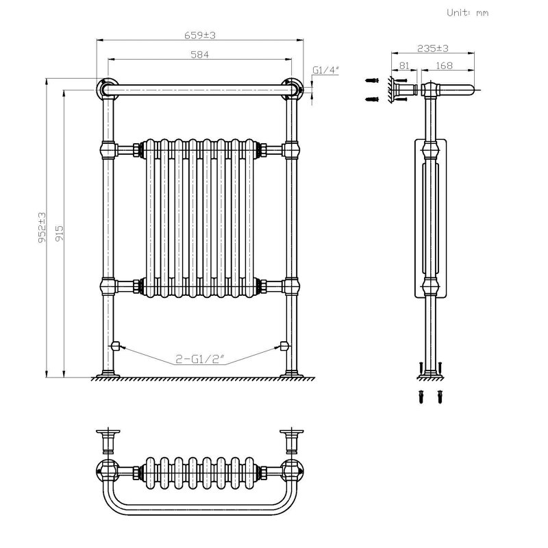 iBathUK Traditional Designer Heated Towel Rail Bathroom Radiator, 952cm H x 659cm W x 235cm D, 8