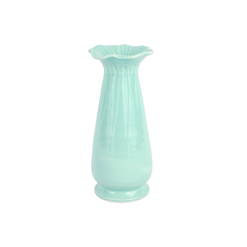 Ondulata Handmade Terra Bianca Vases, Teal, 15.5" H x 8.5" W x 8.5" D