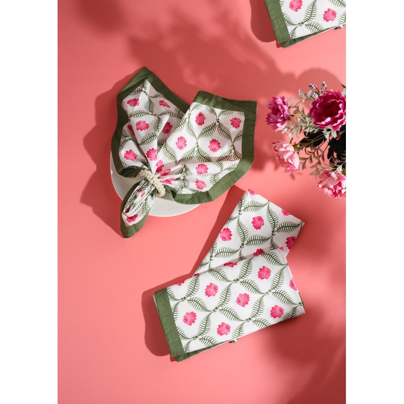 Lotus Garden Block Print Cotton Napkins