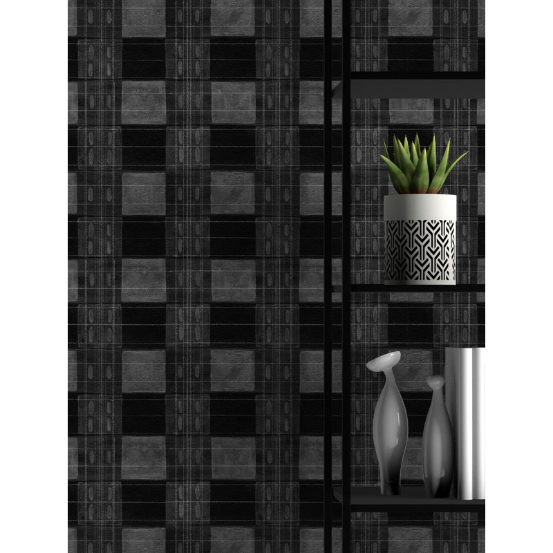 Collins Avenue Plaid Wallpaper, Black/Gray