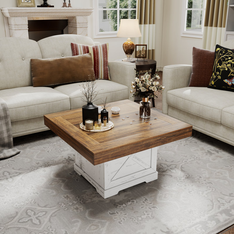 31.5" W Square Manufactured Wood Coffee Table with X-Detail Base, White