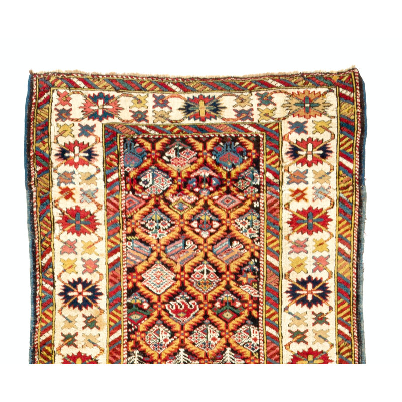Tapis de couloir Kuba antique du 19e siècle. Excellent état